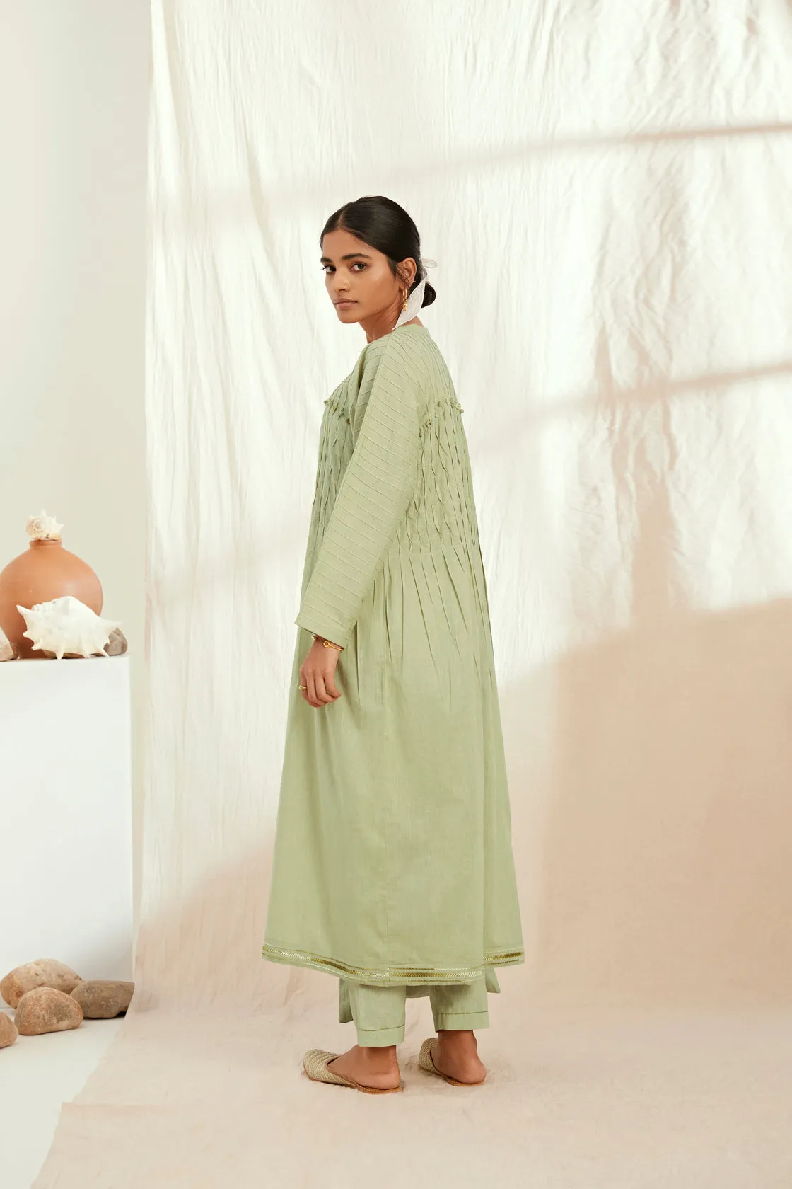 Green cotton long jacket