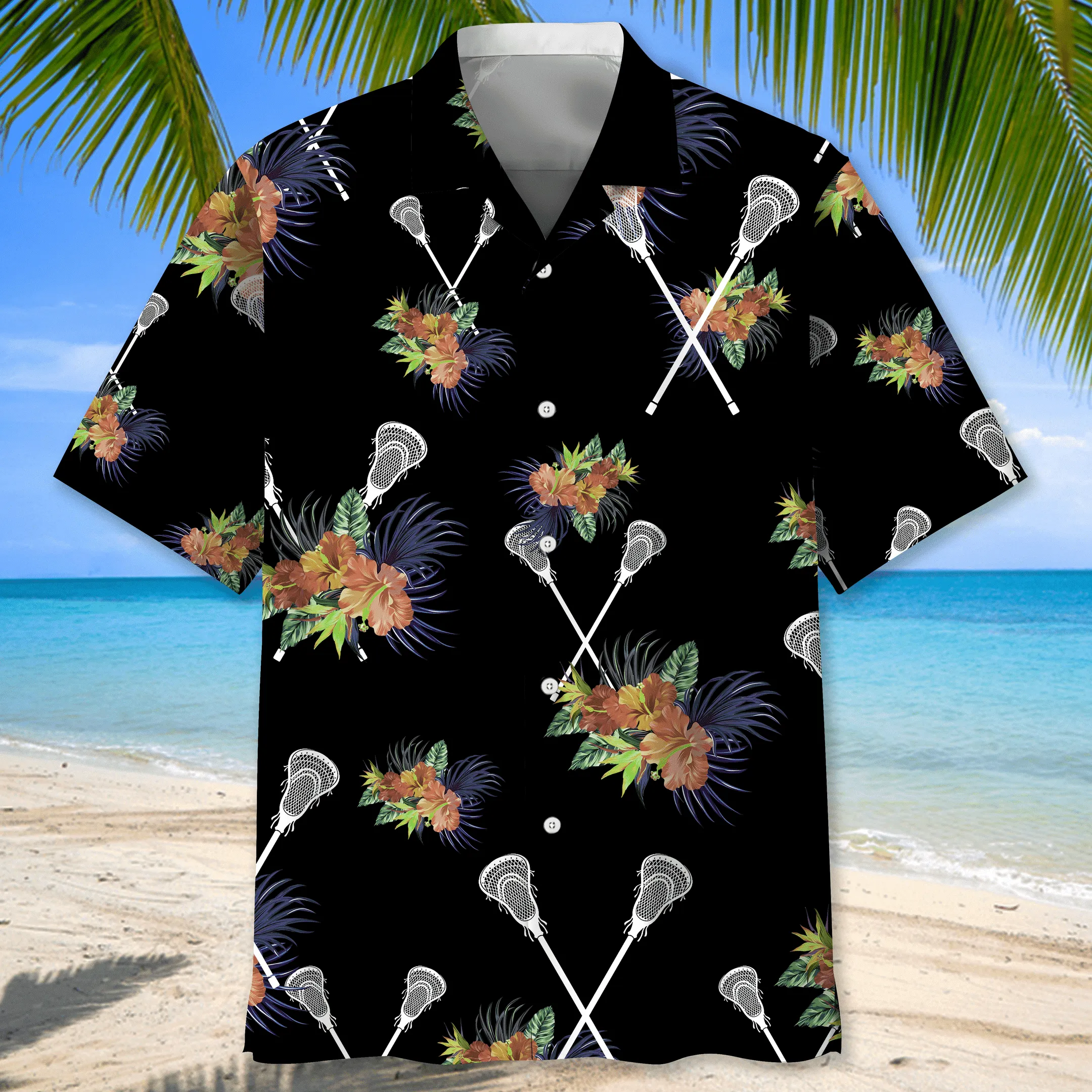 Lacrosse Blue Nature Hawaiian Shirt for Men, Lacrosse life shirt, Lacrosse player gifts