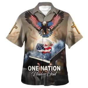 One Nation Under God Eagle With American Hawaiian Shirt - Christian Hawaiian Shirt - Religious Hawaiian Shirts