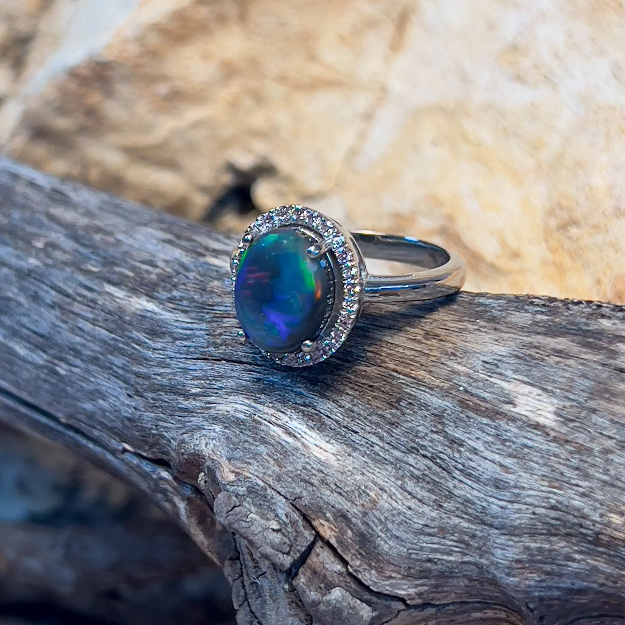 Platinum halo ring Black Opal 2.78ct Diamond 0.24ct